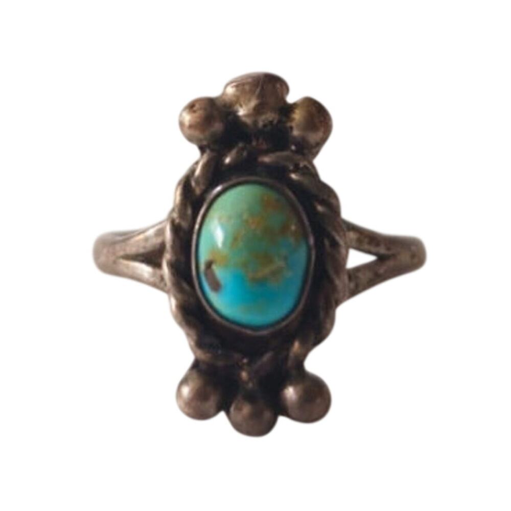 Vintage Navajo Sterling Silver Turquoise Raindrop Ring Size 6.25